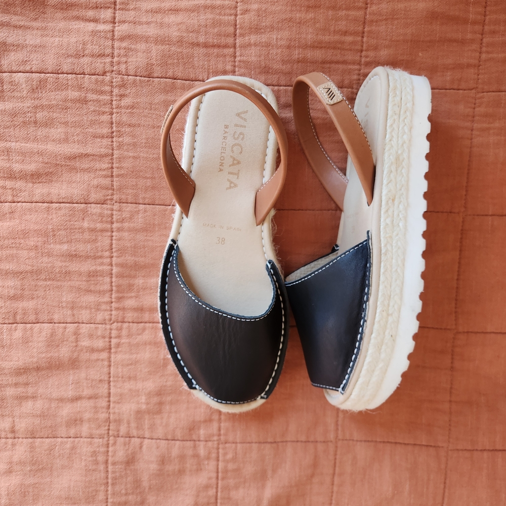 Women's Black and Tan Espadrille Sandals